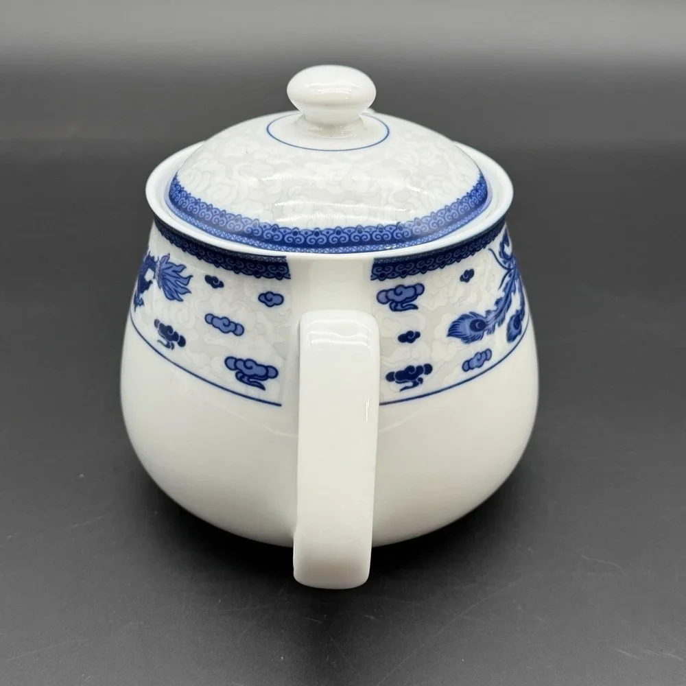 Vintage Lake Tian Blue White Porcelain Teapot Dragon Phoenix Chinese 5